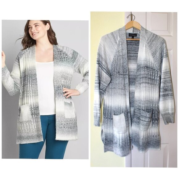 Lane Bryan Black & White Space dye Open front cardigan Size 18/20 Long Sleeve - Picture 1 of 12